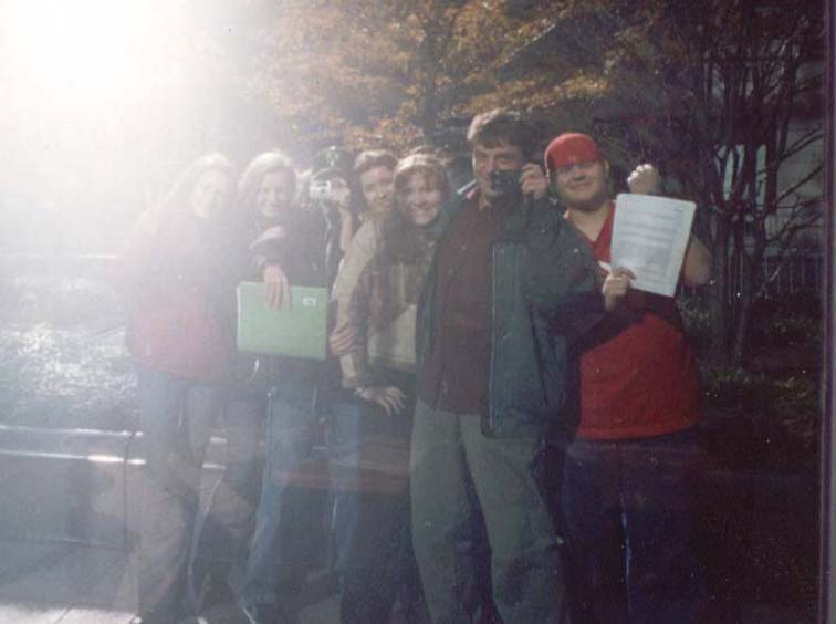 Our reflection in the Hancock Tower